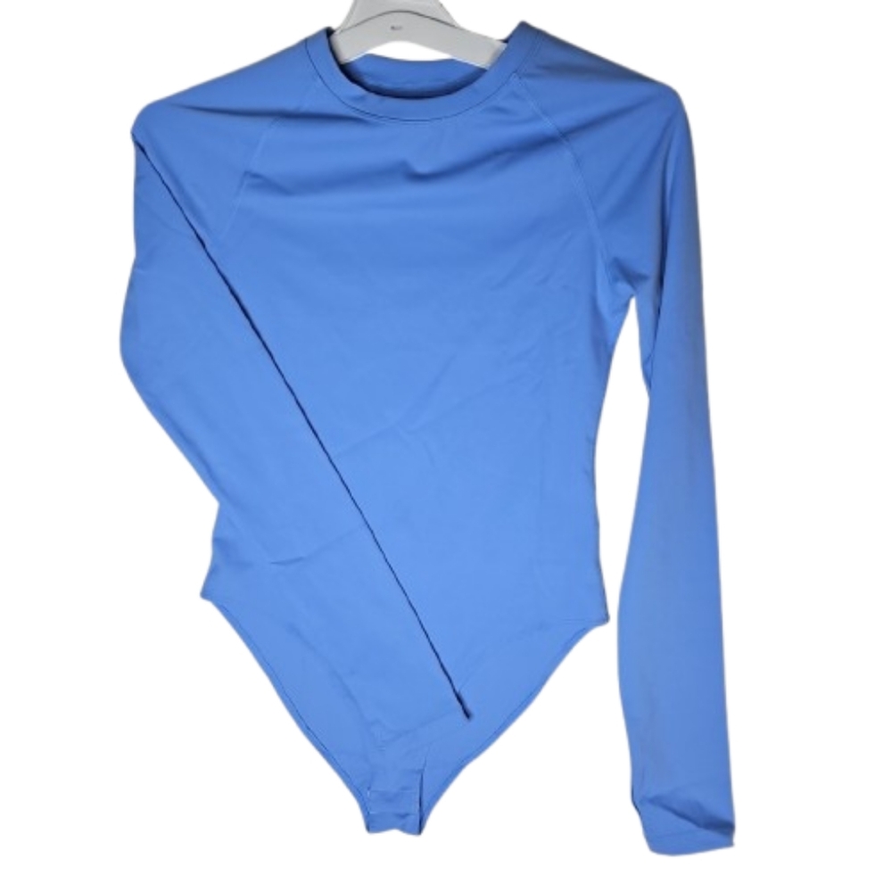 Seamless Long Sleeves Bodysuit Thumb Hole Blue Fitted Classiccore Normcore Cute